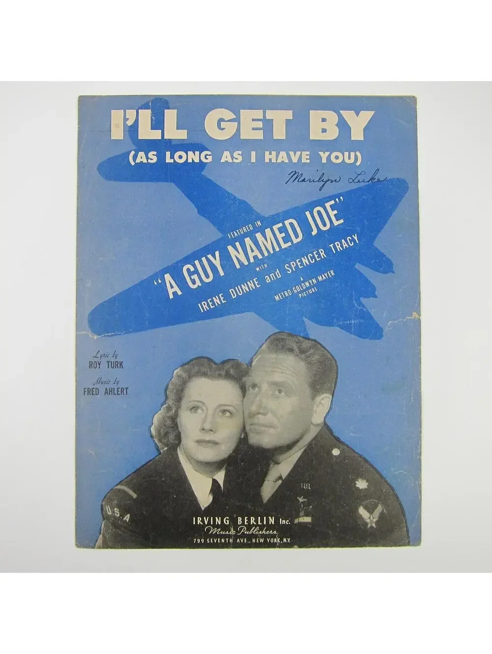 Sheet Music I'll Get By A Guy Named Joe Irene Dunne Spencer Tracy Vintage 1943